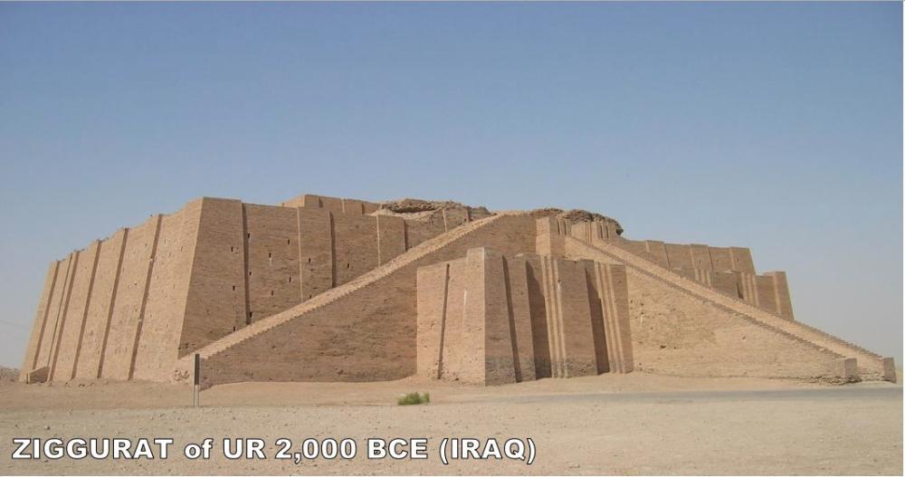 Ziggurats Mesopotamian - temples with very high platforms on which you step to go into the rooms, Mesopotamian equivalent to