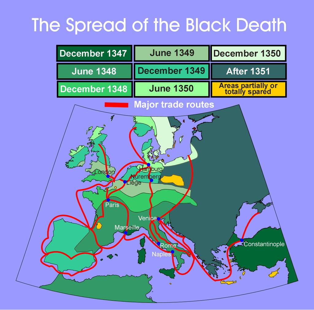 Document 8 Map of the spread of plague and trade routes.