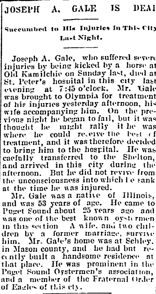[Morning Olympian, Olympia, Washington, Wednesday, September 25, 1901 p. 3] 5. William Jones Gale b.
