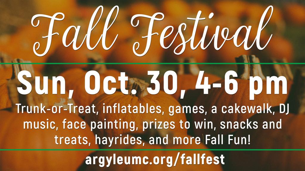 There will be Trunk-or-Treat, Inflatables, games, a cakewalk, DJ music, face painting, prizes to win, snacks and treats, hayrides, and more Fall Fun!