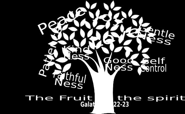 Fruits of the Spirit Tree The Holy Spirit works to produce fruits in the lives of Christians thoughts, words and actions which reflect the nature and character of God.