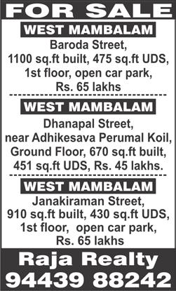 January 7-13, 2012 MAMBALAM TIMES Page 7 SPECIAL CLASSIFIED ADVERTISEMENTS Classified Advertisements under the heads Accommodation Required, Old Age Home, Marriage Hall, Mini Hall, Real Estate