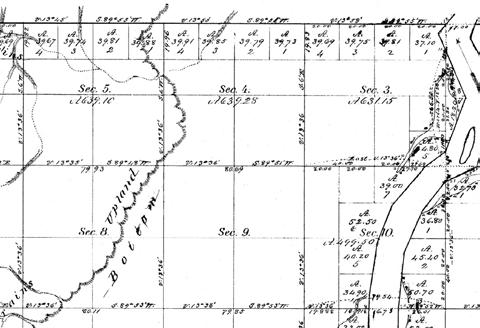 Evidence of a short cut township comparing the original GLO survey of 1867 with a dependent resurvey of 1952 showing the actual distances between found original monuments. T14N, R10W, 6PM.