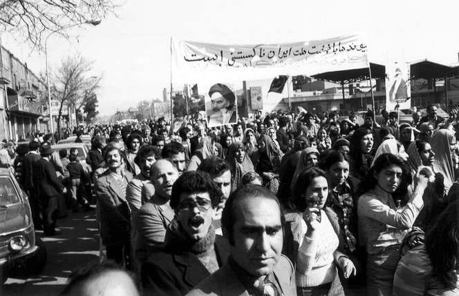 Chief Rabbi Yedidia Shofet (right) and his son Rabbi David Shofet (center) par@cipa@ng in the general demonstra@ons leading up to the Islamic Revolu@on in Iran, Tehran, 1979.
