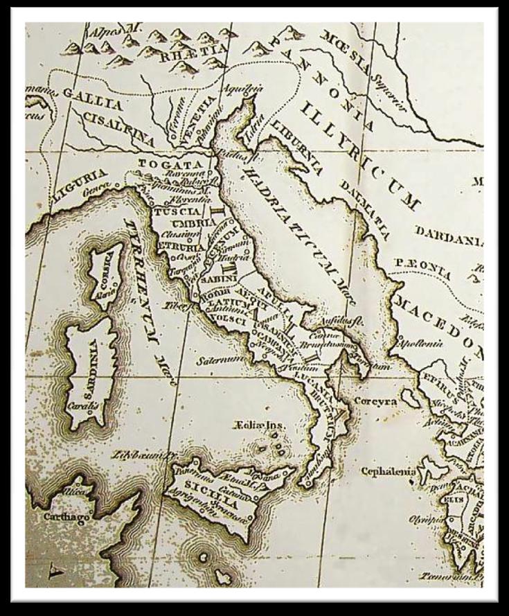 + THE ROMAN CIVILIZATION The Beginning A. Geographic Features of Rome! 1. Centrally located between Greece and Spain, extending like a boot into the Mediterranean Sea.! 2.