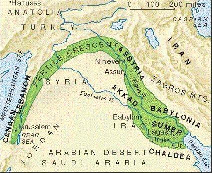 The Fertile Crescent Region stretching from the Tigris and Euphrates Rivers