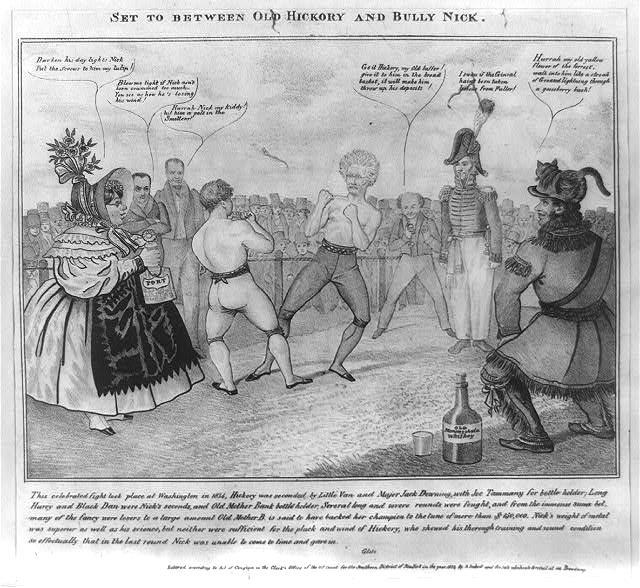 The Second Bank of the United States (continued) Cartoon showing Jackson in a boxing match against Bank president Nicholas Biddle Jackson vetoed renewal of bank s