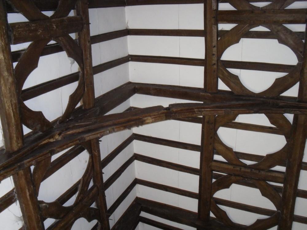 The roof at Stanton Long showing wind braces and quatrefoils The roof is a notable feature