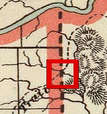 Figure 11. Clip from 1879 Map Showing Boundary Between Chickasaw and Choctaw Nations Near Texas Cattle Trail Crossing of Middle Boggy River just below South Canadian River.