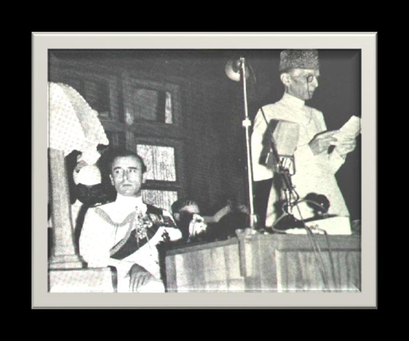 E x c e r p t f r o m E n d a n g e r e d S p e c i e s 28 August 14, 1947, Jinnah addressing the Pakistan Parliament. Sitting next to him is the last British Viceroy to India, Lord Louis Mountbatten.