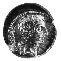 On the front side of the coin is the head of Octavian and the