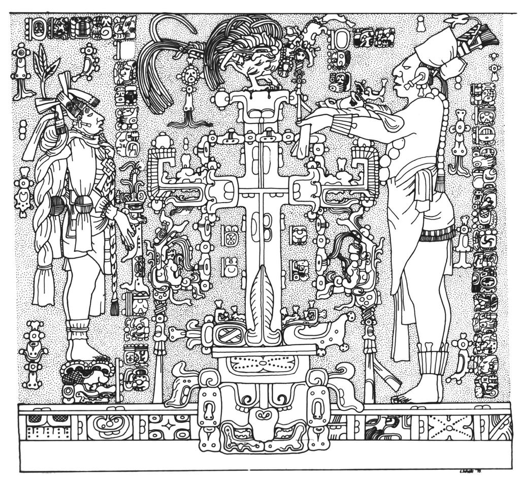 Figure 21: Palenque Temple of the Cross Tablet Drawing by Linda Schele David Schele,