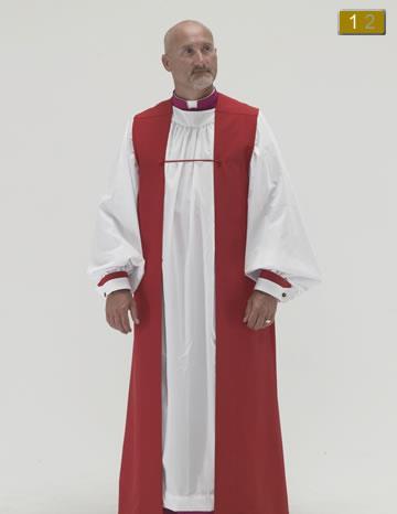 Presiding Prelate Red Cassock w/ 33 cloth-covered buttons Red Cincture w/ Red Fringe White Rochet w/