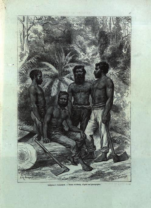 106 Researchers and Coranderrk Figure 3.6: Indigenes a Coranderrk Dessin de Sirouy, d apres une photographie.62 Source: Charnay (1880: 73).