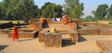 In the afternoon, we visit the unadorned but very holy Rambhar Stupa, where Buddha was cremated. Do not be sad, he told his disciples.