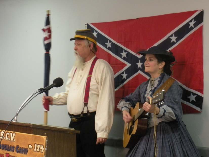 Commander Rudy Ray of the John H. Reagan Camp #2156, accompanied by his wife, Toni Ray, entertained the J. P.
