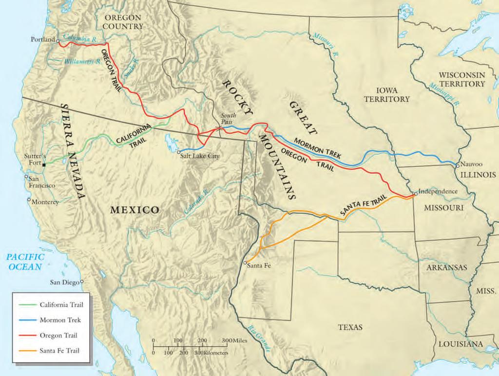 Cengage Learning Map 13.1. Overland Trails, 1846 California: Ranches and Gold Still farther west, American citizens were beginning to settle the Mexican state of Alta California.