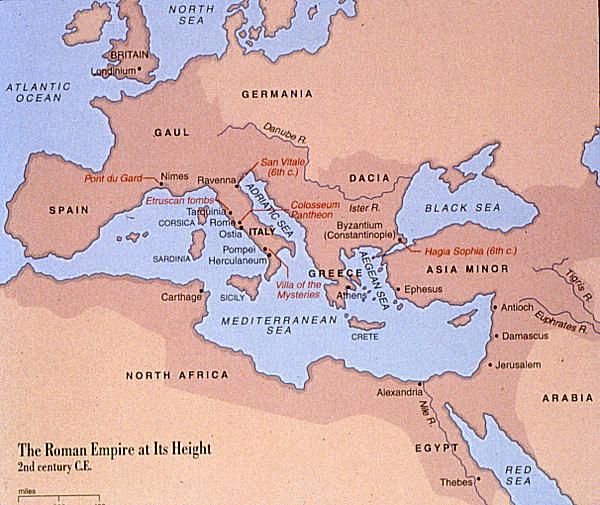 Ancient Rome 700 B.C. to 500 A.D. Rome is centrally located on the Tiber River on the Italian peninsula in the Mediterranean Basin and distant from eastern Mediterranean powers.