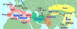 0-300 AD four empires in Eurasia: Han (Buddhist and Taoist) Roman (Christian) Parthian