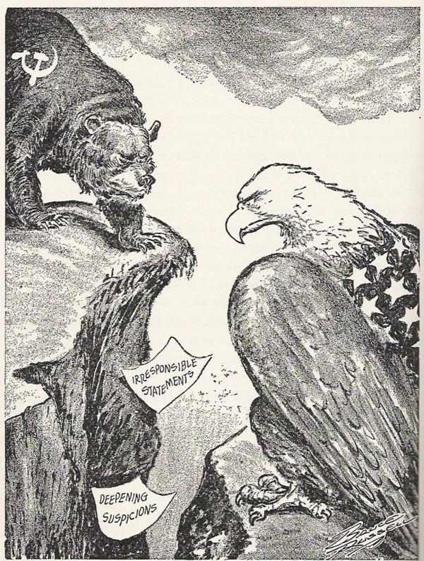 Modern History 142 Look closely at this cartoon. Who is represented by the eagle? Who is represented by the bear? What is creating the chasm between them?
