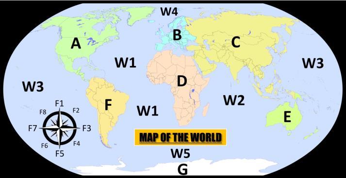 Continents & Oceans Map Mnemonics: OWH C1 P3 Directions: Practice reading and saying these mnemonics, a device to help you remember something, while looking at our chapter map and touching the places