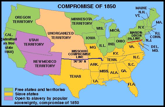Map of annexation 1850 The US was split between the slave and free states.