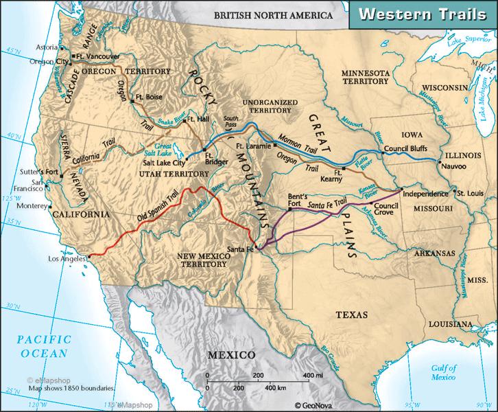 Overland trails to the West Starting in the early 1840's the wagon trains moved to the west following different trails.