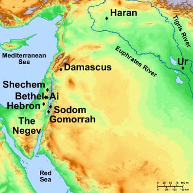 d) Locate Ur, Haran, Shechem, Beth-el, Ai and the Negev on a map and trace Abram s travels. What did Abram do near Shechem and Bethel? Abram s gallantry?