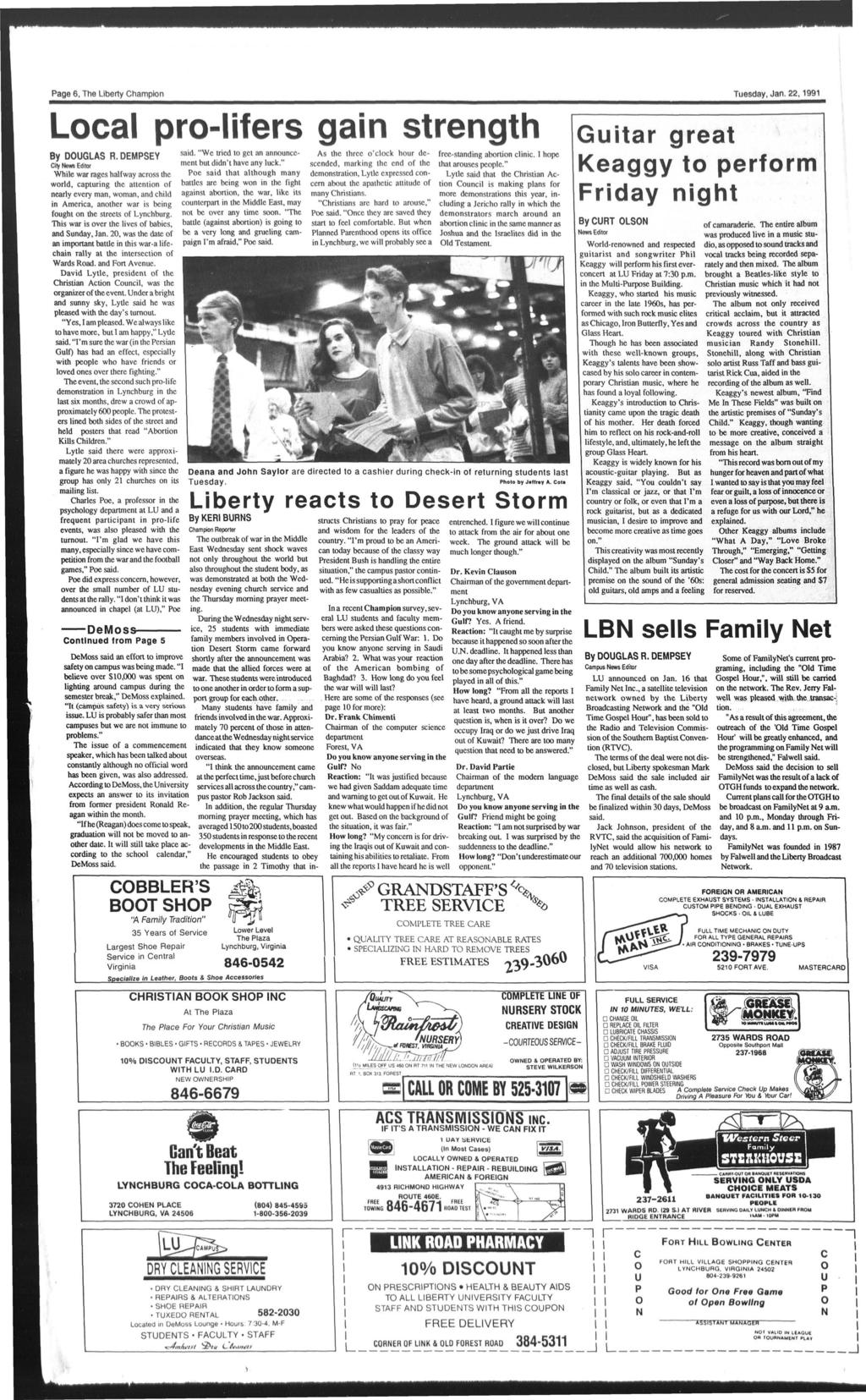 Page 6, The Lberty Champon Tuesday, Jan. 22,1991 Local pro-lfers gan strength By DOUGLAS R.DEMPSEY sad. "We tred to get an announcement but ddn't have any luck.