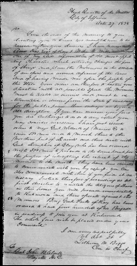 Executive Order 44 Headquarters of the Militia, City of Jefferson, Oct. 27, 1838. Gen. John B.