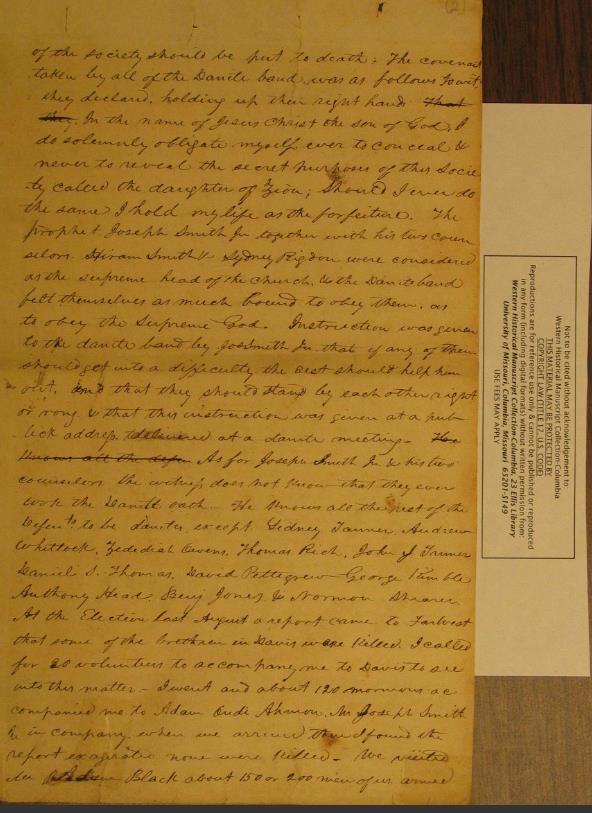 A Written Resolution June 1838 The dissenters were told to leave Caldwell county, We will put you from the county of Caldwell: so help us God.