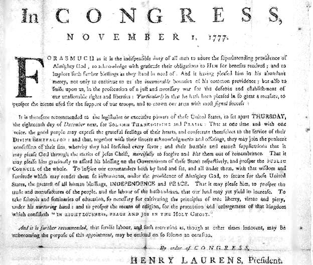 Congress issued eight Thanksgiving