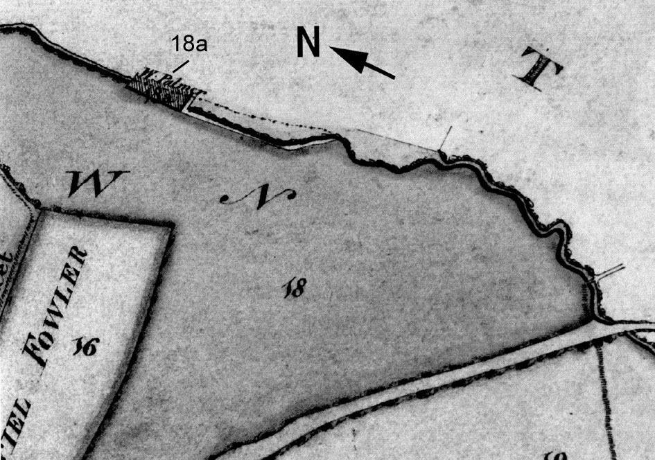 Fig. 2 Part of the mill site (Plot 18a) as shown on the 1834 Enclosure Map (Courtesy of Gloucestershire Archives Q/RI 89) north-western corner of the complex is approximately 5m length of substantial