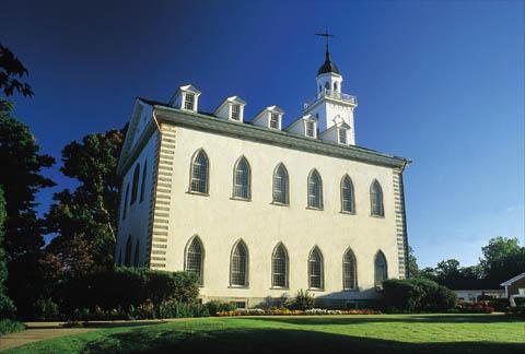 CHURCH HISTORY PHOTOGRAPHS KIRTLAND TEMPLE First temple built in this dispensation, 1836. In this temple, Jesus Christ, Moses, Elias, and Elijah appeared and restored priesthood keys (see D&C 110).
