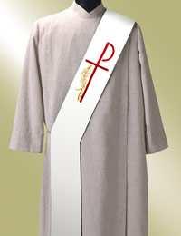 Chasubles are made in the liturgical colours (red, white, green and purple being the most frequently used) and are sometimes decorated with symbols. Deacon s stole.
