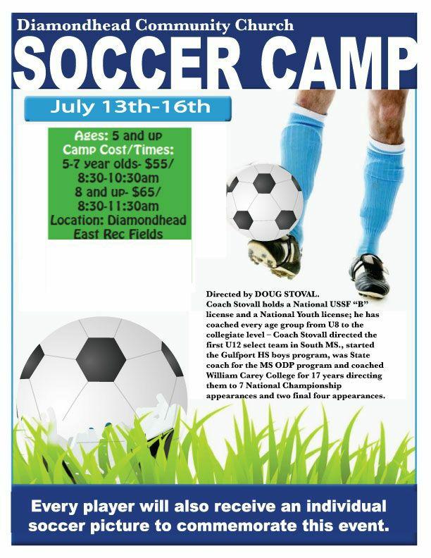 Cost Includes: Age appropriate Soccer Ball & T-Shirt When you receive this issue, there will still be time to sign up for both the Soccer Camp and Vacation Bible School.