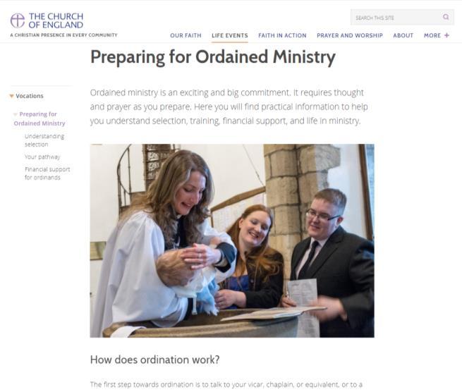 11. As part of the relaunch of the Church of England s website, Ministry Division has dramatically improved the quality of information about vocations to ministry available online.