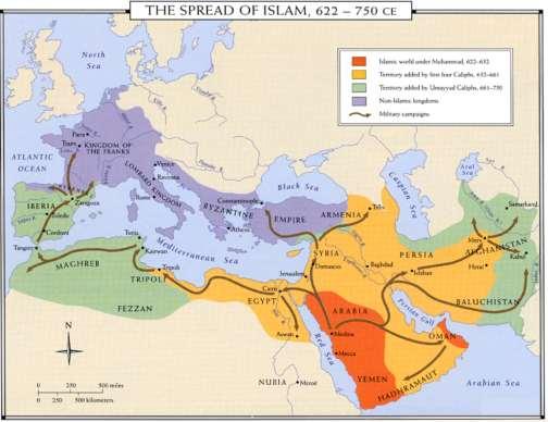 1. By 750 A.D., under the Umayyads, the Arabs moved through northern Africa into Spain.