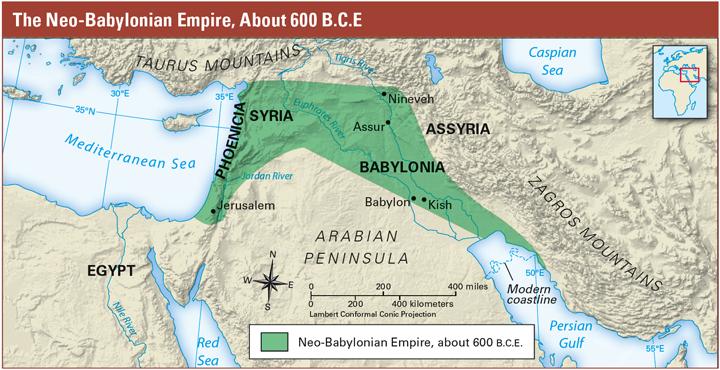 Compare the area, above, of the Neo-Babylonian Empire with the area of the Babylonian Empire that existed about 1,000 years earlier. The Babylonians were also skilled in mathematics and astronomy.