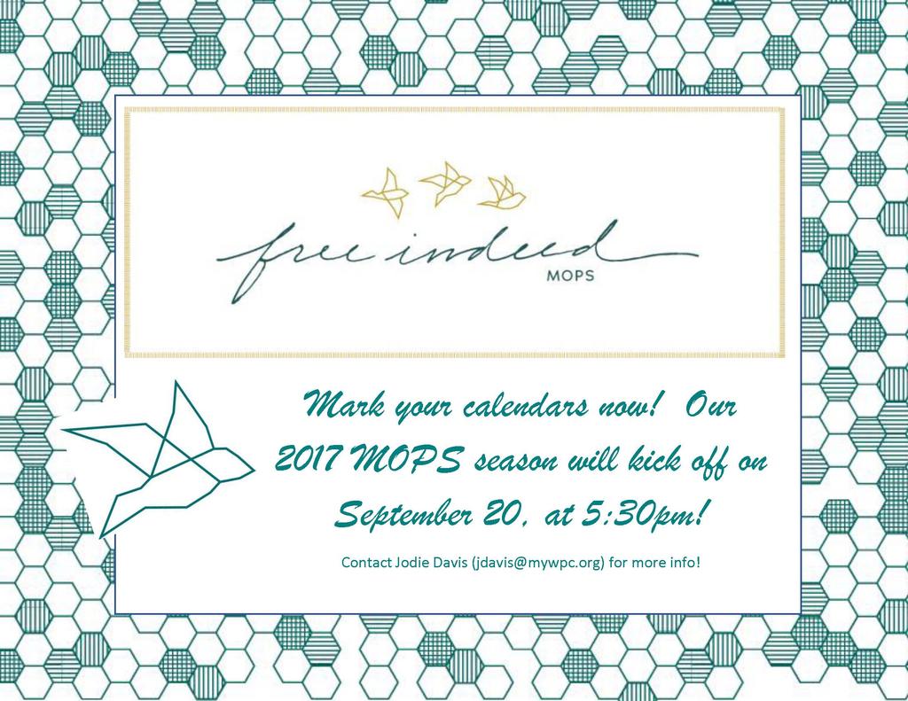 CALLING ALL MOMS! MOPS RETURNS IN THE FALL!