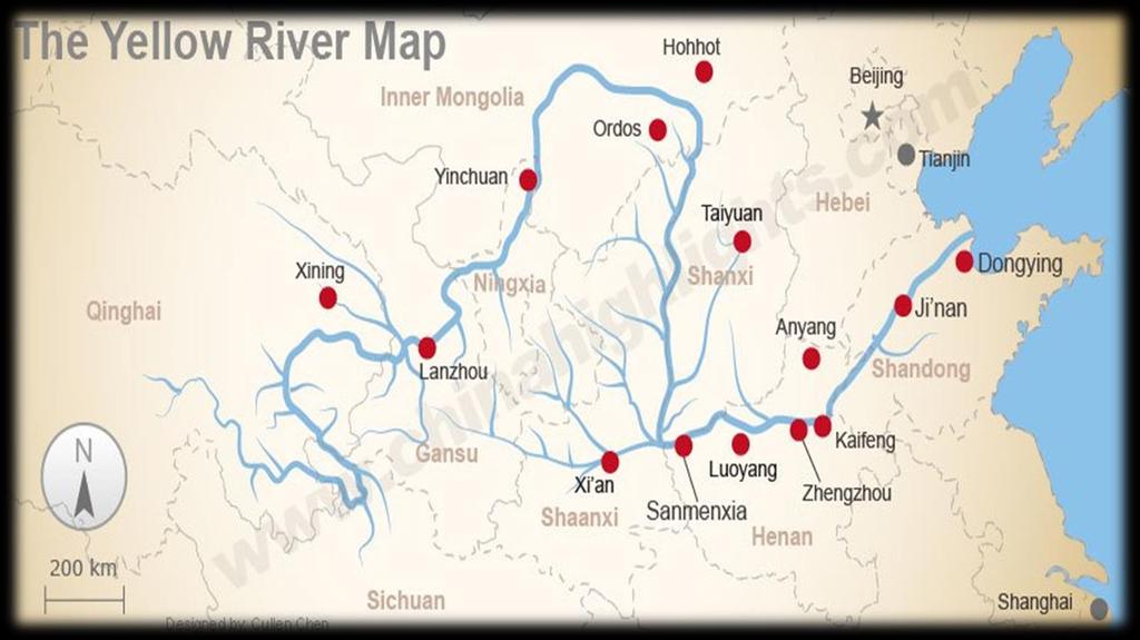 Geography Early cities develop along the Yellow River Mountain ranges act as