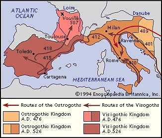 d) Visigoths and Ostrogoths The Gothic tribes (Visigoths and Ostrogoths) had settled along the shores of the lower Danube and the Black Sea.