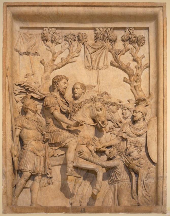 Marcus Aurelius granting clemency, ca. 176-180 from a lost arch of M. A. in Rome.