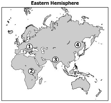 HIST-WHI MVHS Z Saunders Rome Test 17-18 Exam not valid for Paper Pencil Test Sessions [Exam ID:0BR3GL 1 Which number on this map represents the region where archaeologists believe the first humans