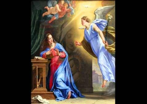 Ans : Angel Gabriel sent by God, visits Virgin Mary The Angel came to her and