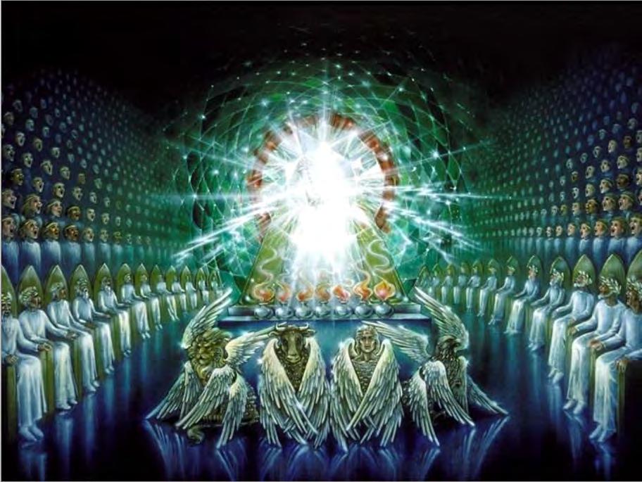 Revelation 4:6-8 6 Before the throne there was a sea of glass, like crystal. And in the midst of the throne, and around the throne, were four living creatures full of eyes in front and in back.