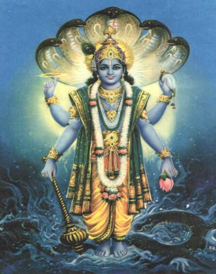 Vishnu Preserver and protector First hand holds a conch shell Second hand holds a chakra (wheel of