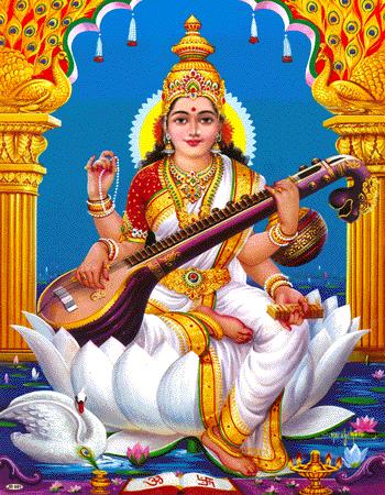 Saraswati Goddess of knowledge Four hands symbolize intellect,