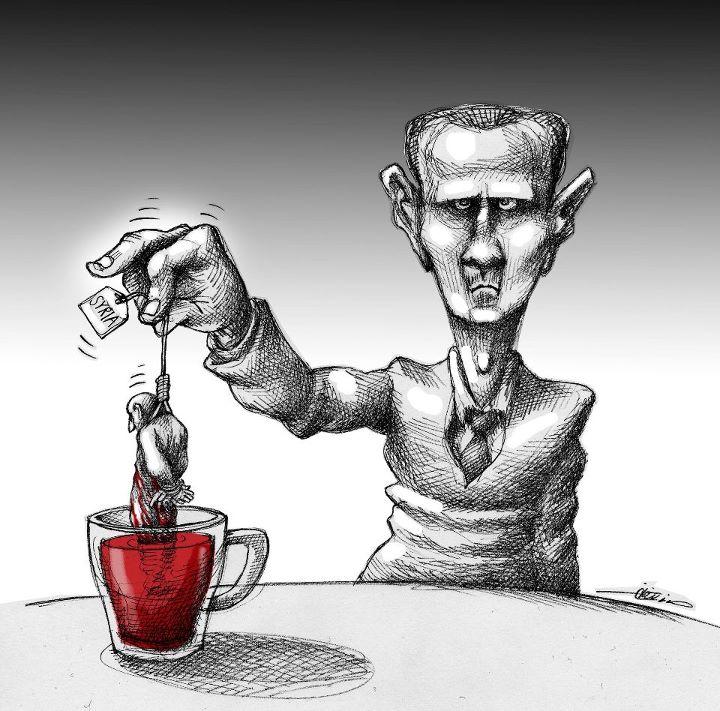 President al-assad steeping a teabag labeled