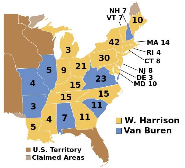 The Election of 1840 was a contest between Martin Van Buren and William Henry Harrison. The Whig party held its first nominating convention in December, 1839 in Harrisburg, Pennsylvania.